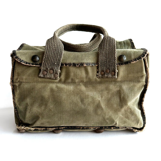 Vintage Military Olive Drab Canvas/Leather Supply Bag