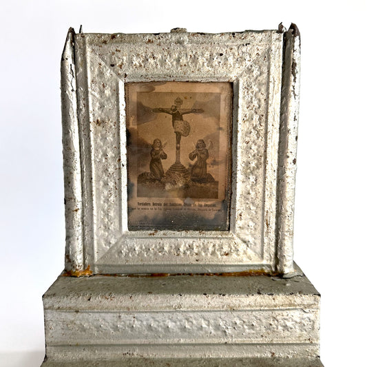 1800's Mexican Tin Picture Frame with Devotional Print