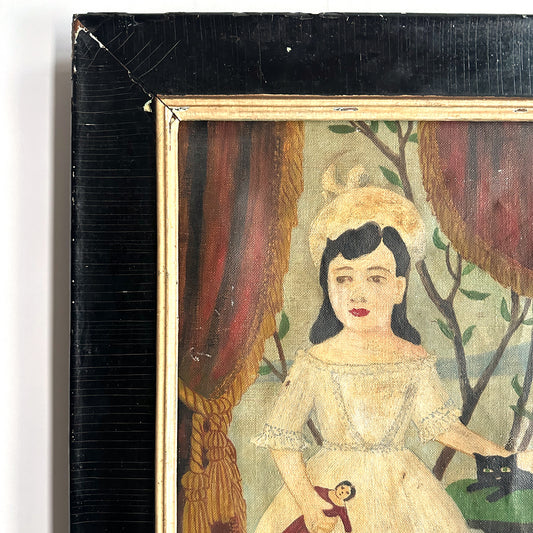 1800's American School Original Oil Painting of Young Girl in White Dress