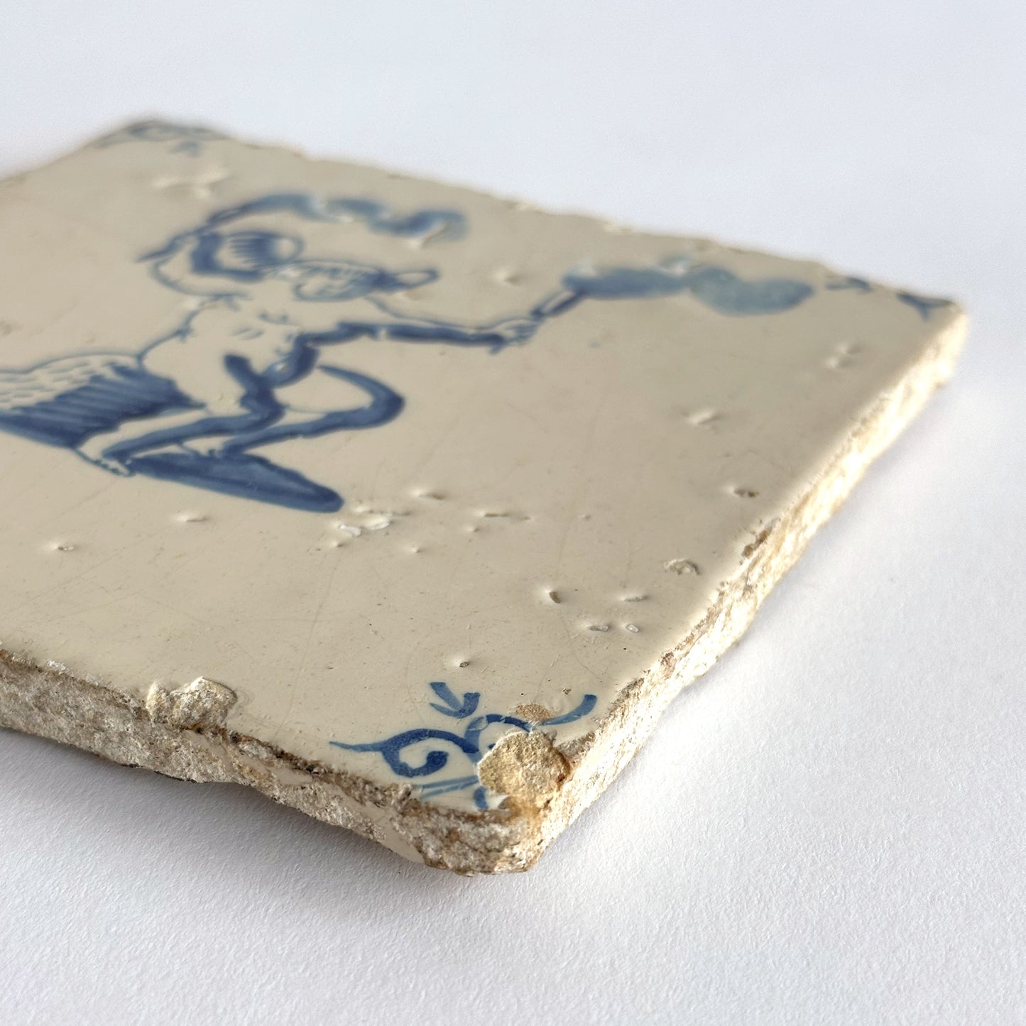 1700's Dutch Delft Tile Piece with Angel Scene