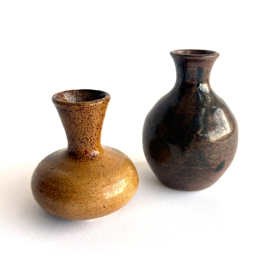 Pair of 1970's Speckled Lava Glaze Miniature Vases