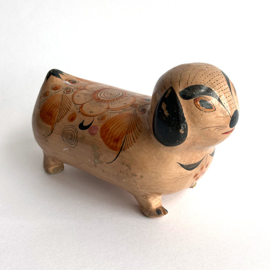 Antique Mexican Tonala Burnished Ceramic Dog